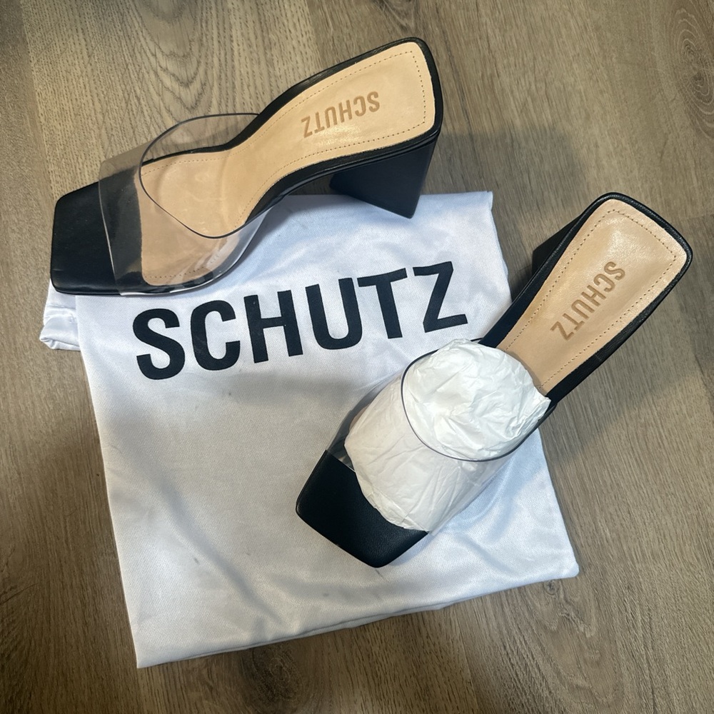 SCHUTZ Black and Clear Women's Heels